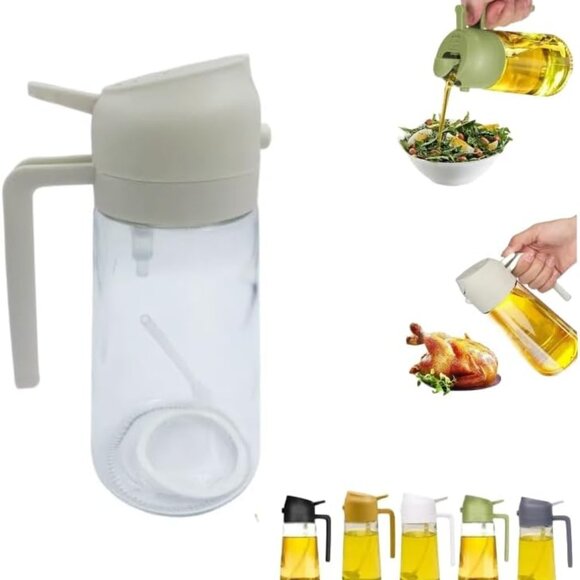 Set of 2 -16oz Olive Oil Dispenser Glass Bottle 2 in 1 Sprayer Pourer Bottles - Picture 6 of 12